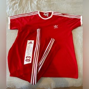 Adidas XL Red T-Shirt and Adidas L Red Track Pants